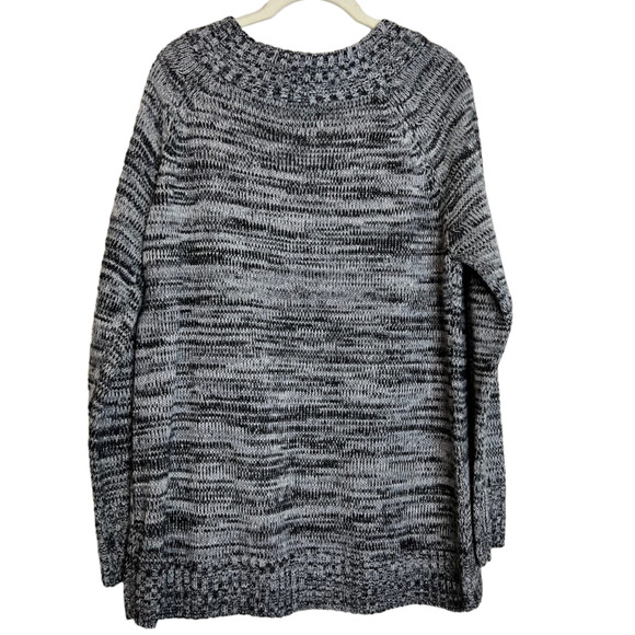 Jason Maxwell Womens Cable Knit Sweater Large Black Gray Heather V-Neck Acrylic - Picture 3 of 6